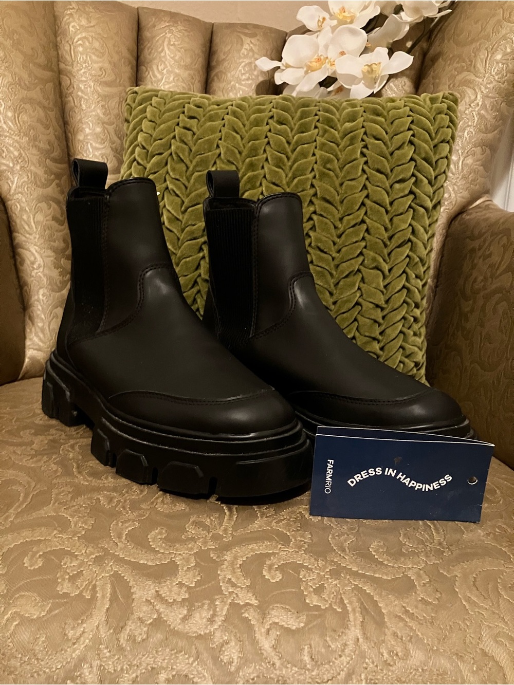 FARM Rio Matte Black Lug-Sole Chelsea Combat Boots